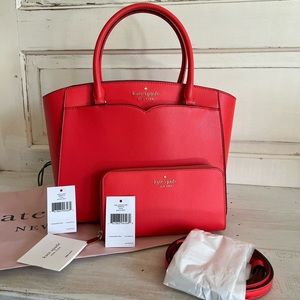 Kate Spade Matching Geranium Set Medium Satchel Bag & Continental Wallet